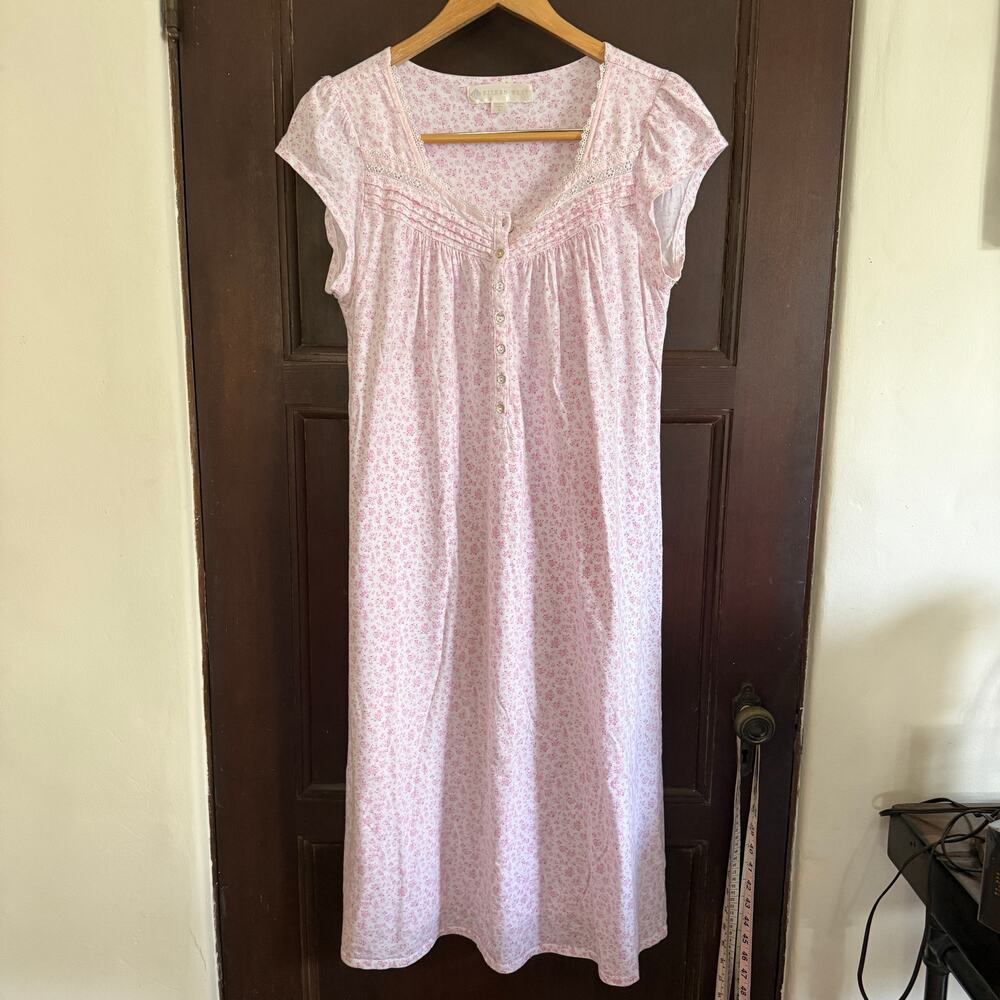 EILEEN WEST | Pink floral Soft Jersey Cap Sleeve Nightgown | Small
